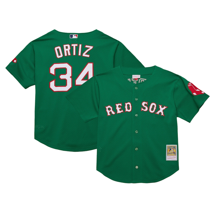 Men's Boston Red Sox David Ortiz Mitchell & Ness Kelly Green Cooperstown Collection Mesh Batting Practice Jersey