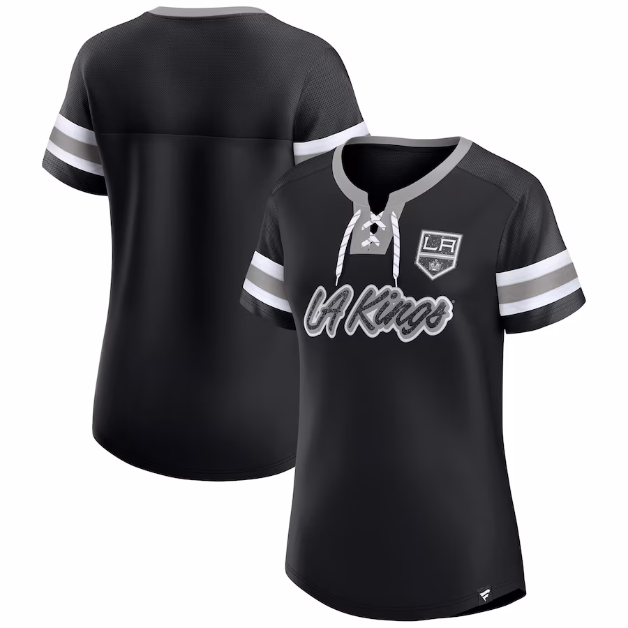 Women's Los Angeles Kings Fanatics Black Iconic Athena Lace-Up T-Shirt