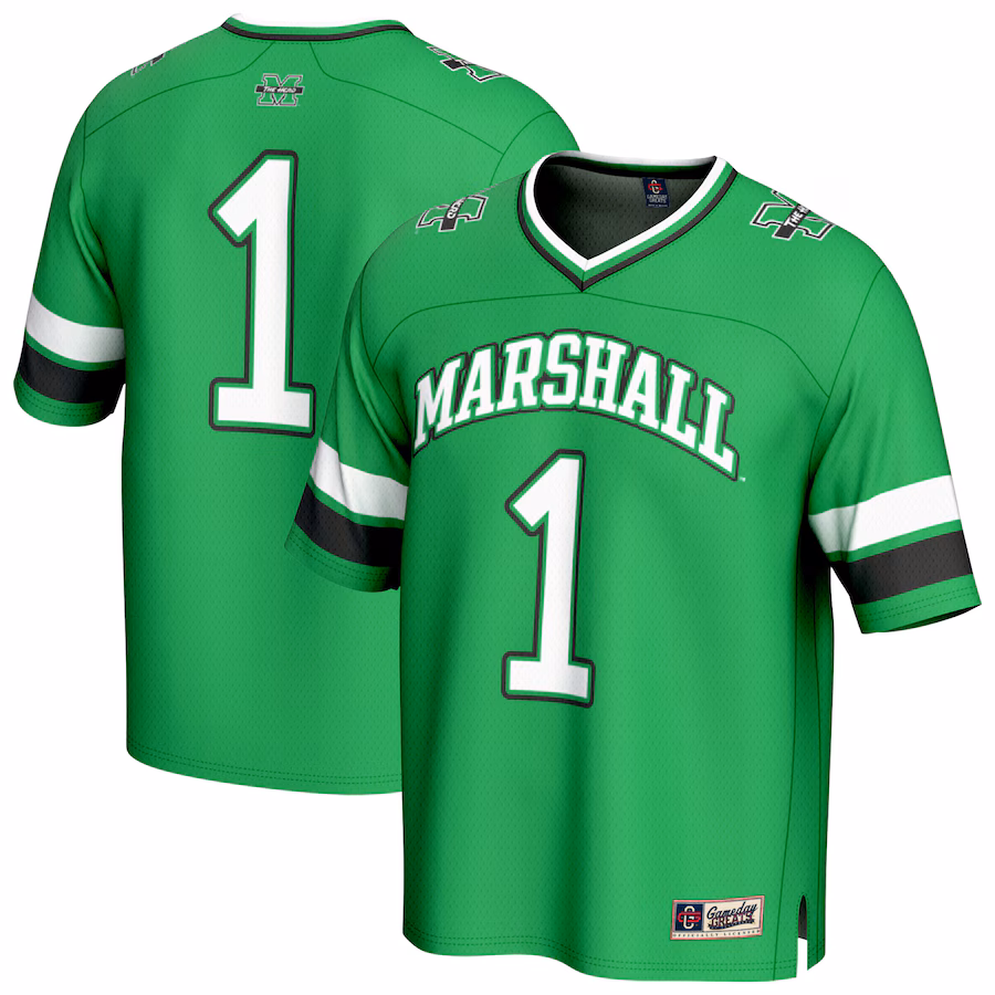 Youth GameDay Greats #1 Kelly Green Marshall Thundering Herd Lightweight Collegiate Football Fashion Jersey