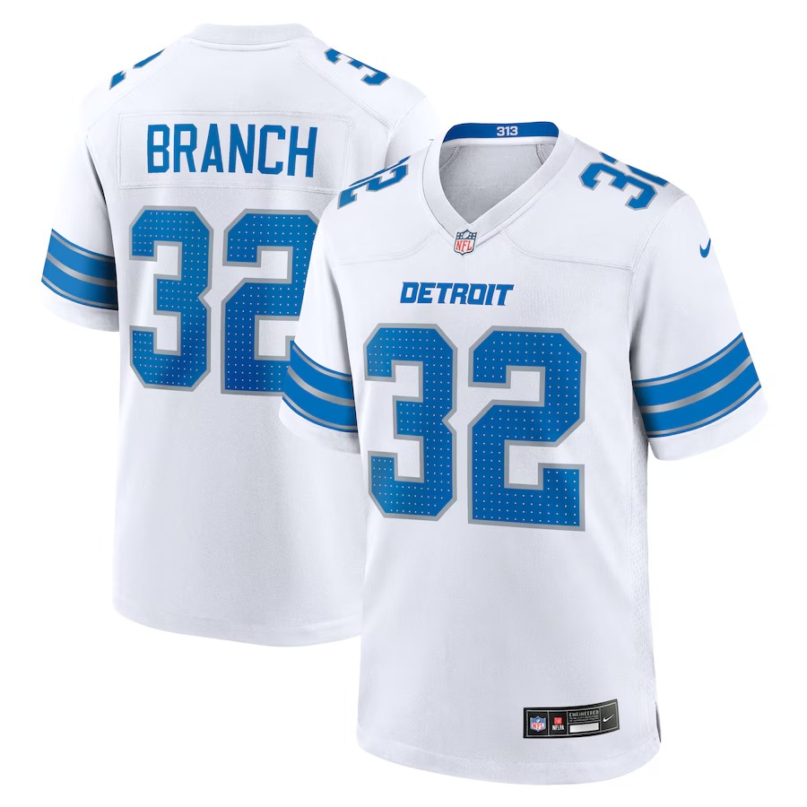 Men's Detroit Lions Brian Branch Nike White White Game Jersey