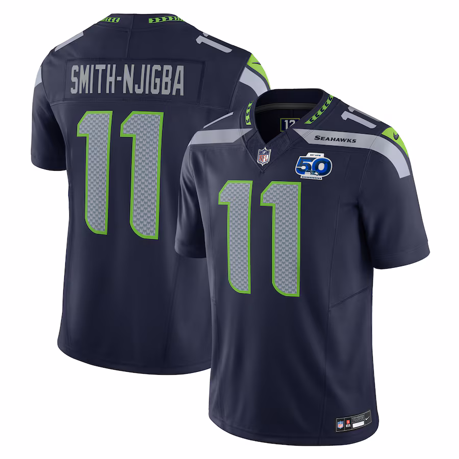 Men's Seattle Seahawks Jaxon Smith-Njigba Nike College Navy Team 50th Season Vapor F.U.S.E. Limited Jersey