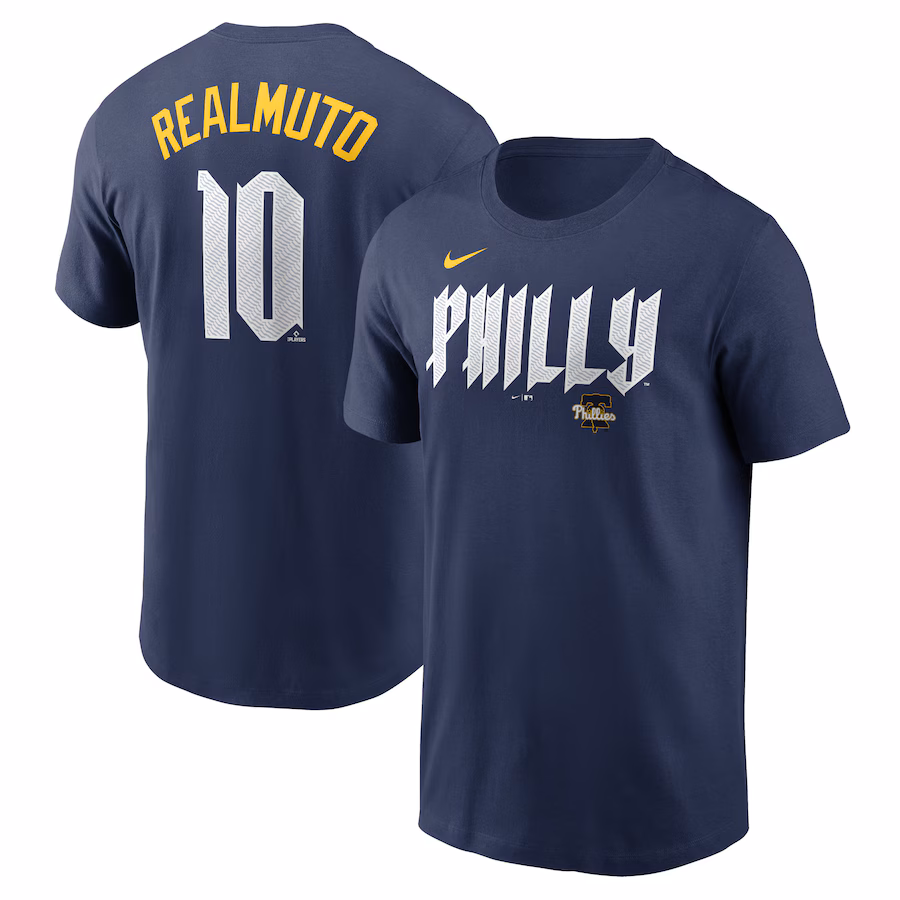 Men's Philadelphia Phillies J.T. Realmuto Nike Navy 2024 City Connect Fuse Player Name & Number T-Shirt