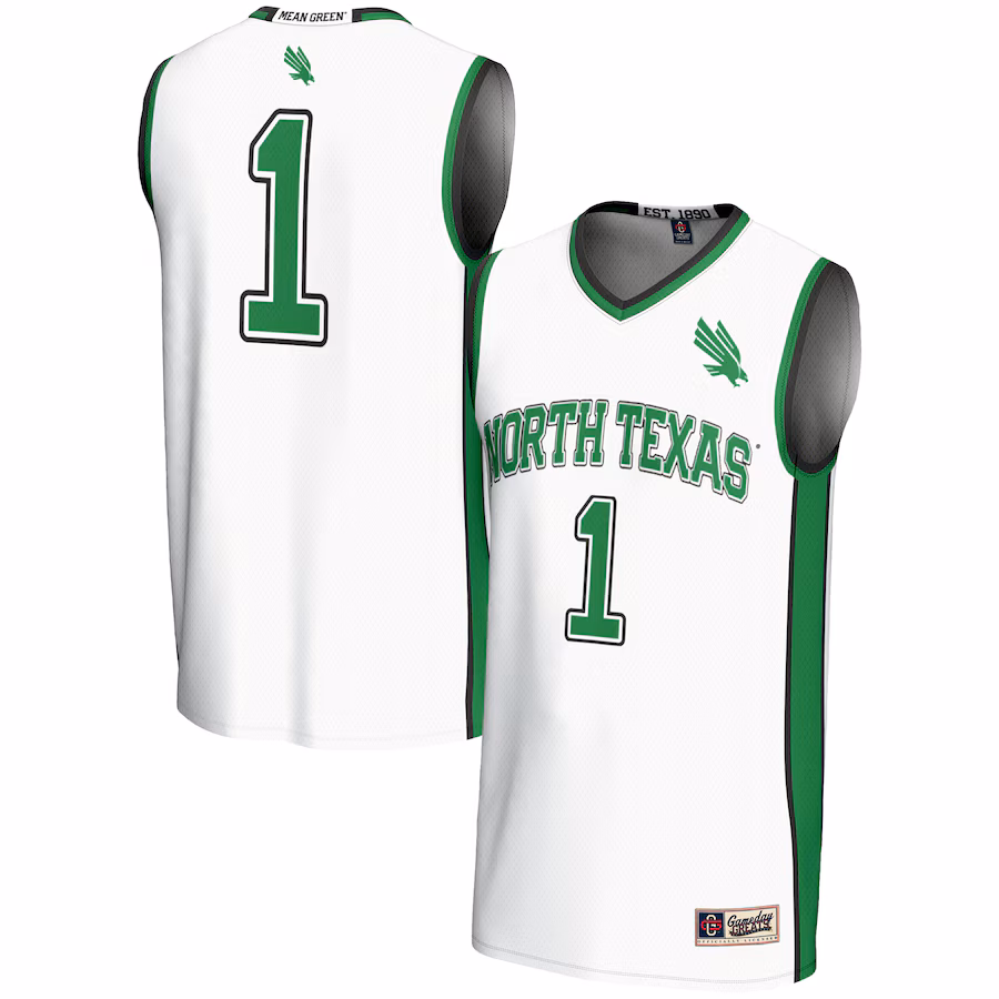 Youth GameDay Greats #1 White North Texas Mean Green Lightweight Basketball Jersey