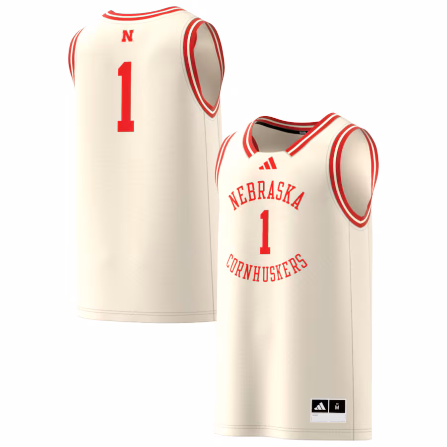 Men's adidas #1 Cream Nebraska Huskers Replica Swingman Jersey