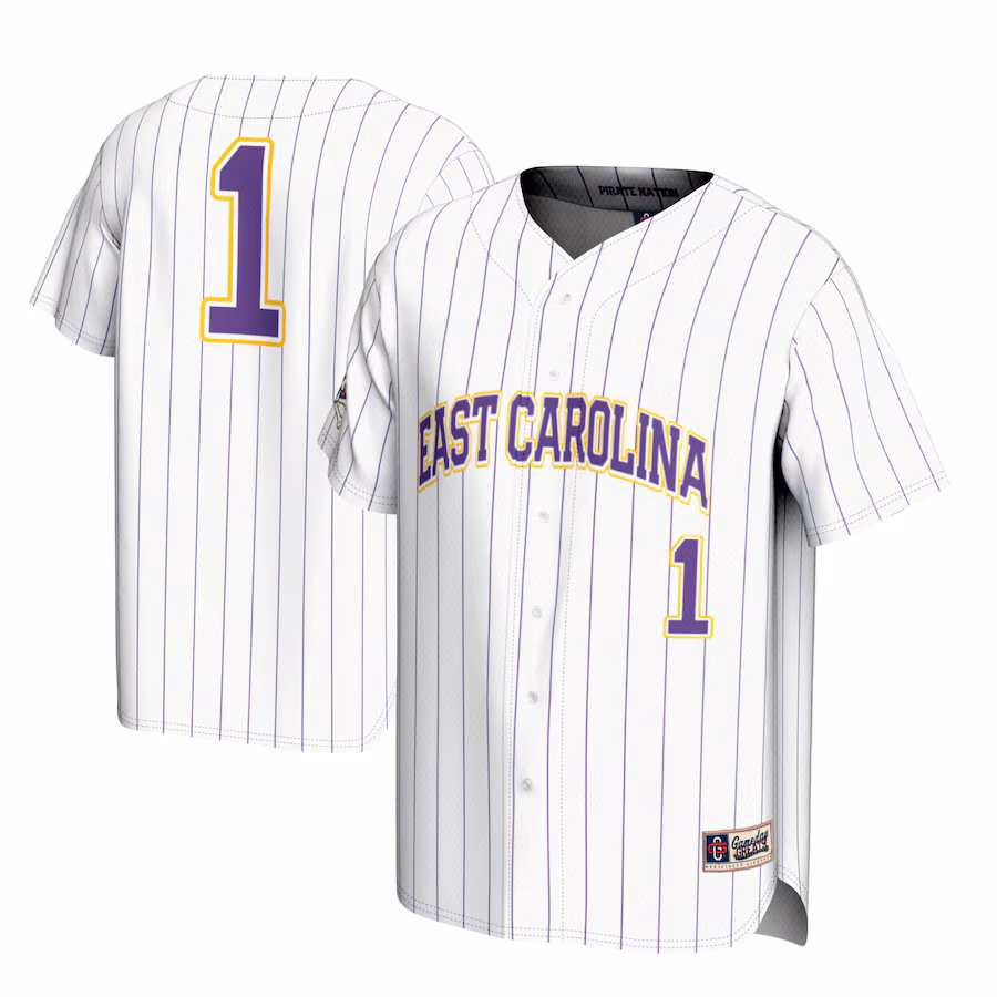Men's GameDay Greats #1 White ECU Pirates Lightweight Baseball Jersey