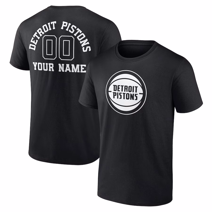 Men's Detroit Pistons Black Personalized Name & Number Monochrome T-Shirt
