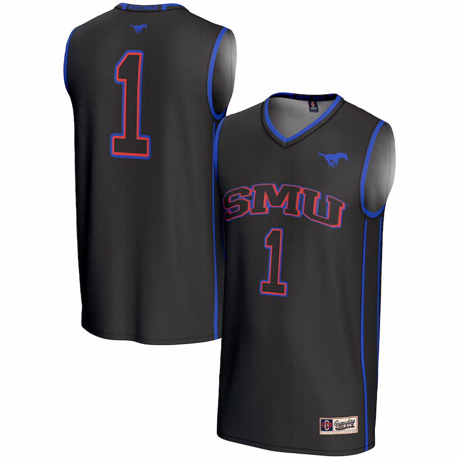 Youth GameDay Greats #1 Black SMU Mustangs Lightweight Basketball Jersey