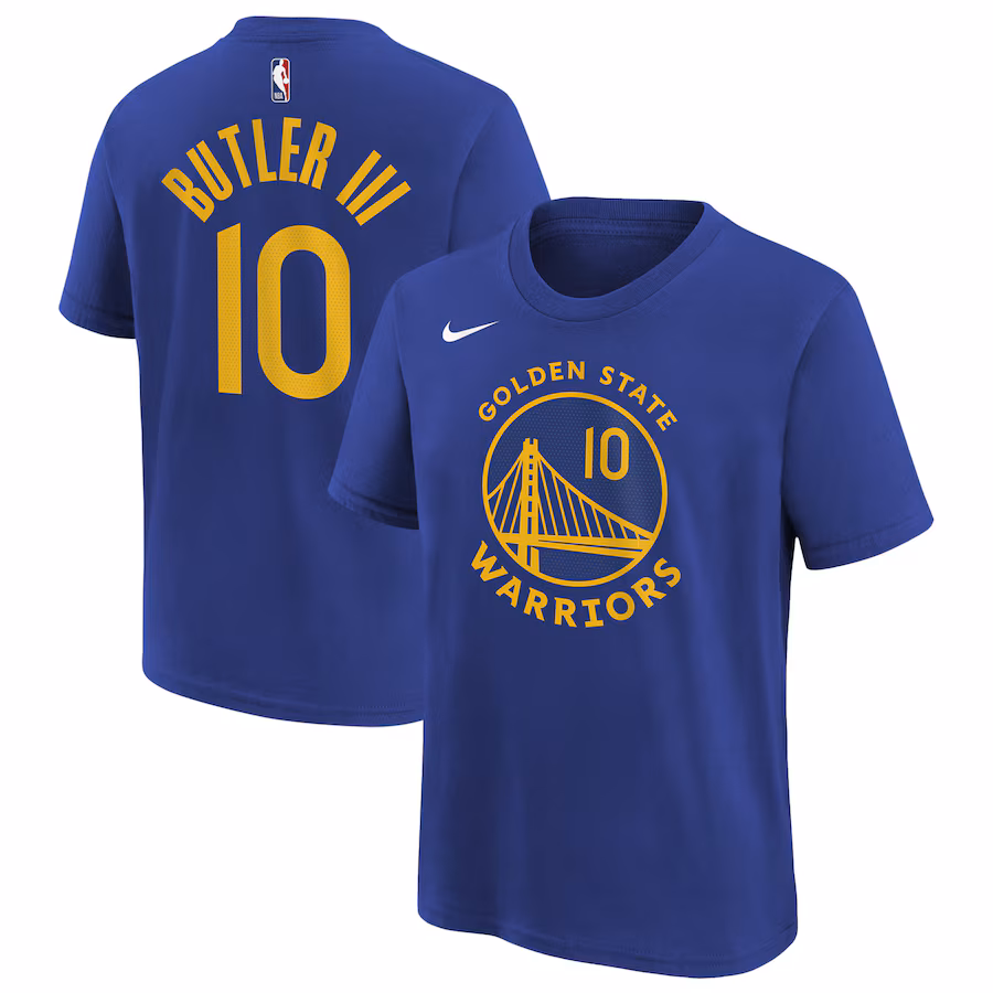 Youth Golden State Warriors Jimmy Butler III Nike Royal Icon Edition Name & Number T-Shirt