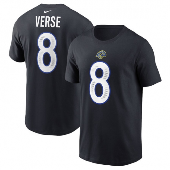 Men's Los Angeles Rams #8 Jared Verse Black 2025 Rivalries Collection Player Name & Number T-Shirt - Ujersey Shop