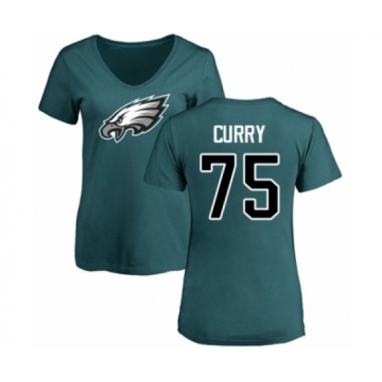 Women's Philadelphia Eagles #75 Vinny Curry Green Name & Number Logo Slim Fit T-Shirt - Ujersey Shop