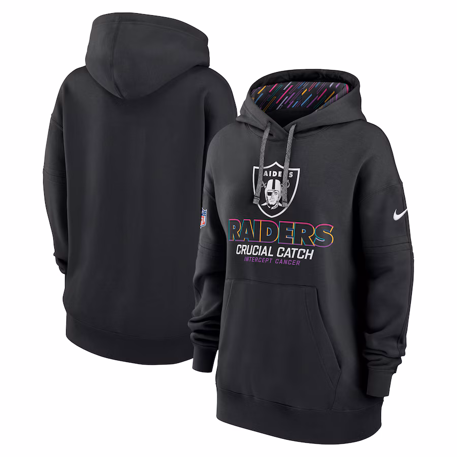 Women's Las Vegas Raiders  Nike Black 2024 NFL Crucial Catch Club Pullover Hoodie - Ujersey Shop
