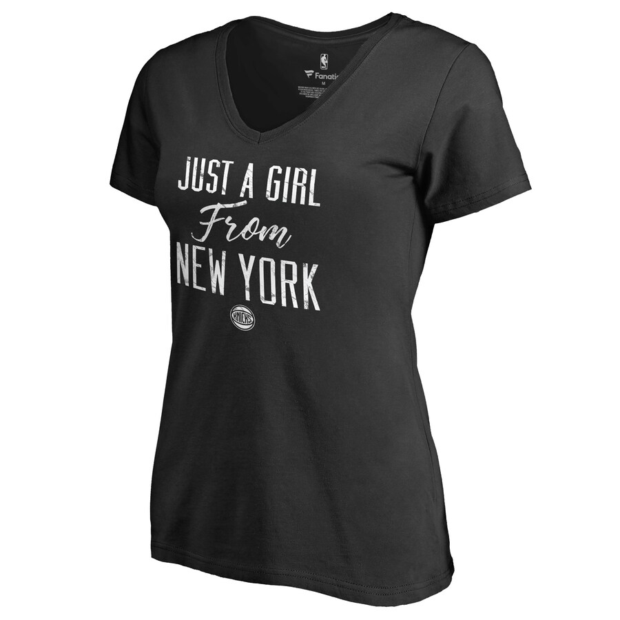 Women's New York Knicks Black Just a Girl V-Neck T-Shirt - Ujersey Shop