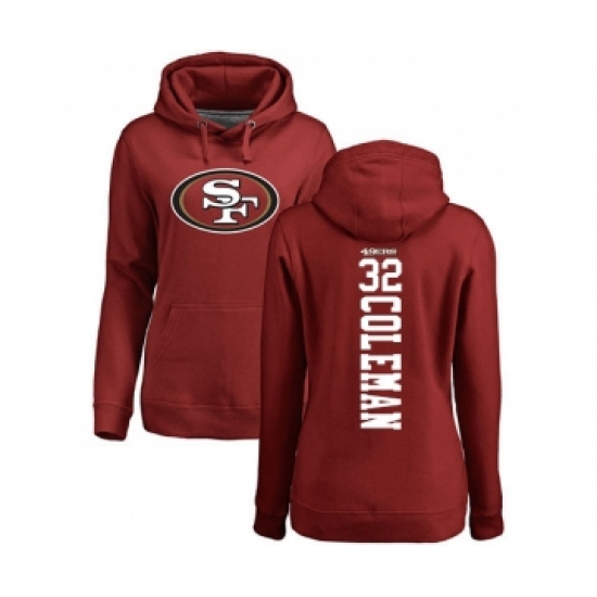 Football Women's San Francisco 49ers #32 Tevin Coleman Red Backer Pullover Hoodie - Ujersey Shop