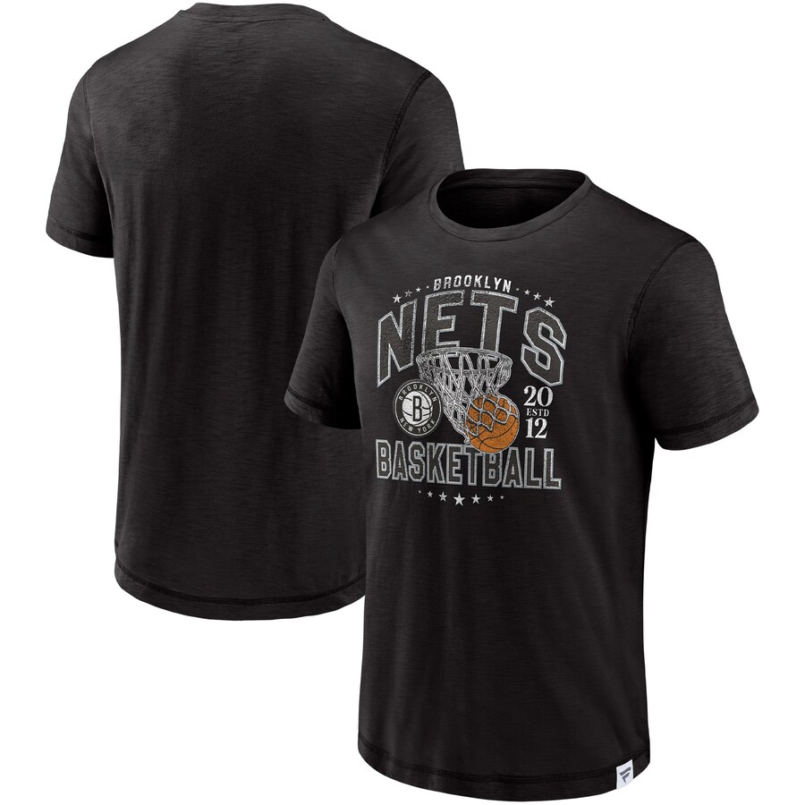 Men's Brooklyn Nets Fanatics Black Reinforce True Classics Vintage Slub T-Shirt - Ujersey Shop