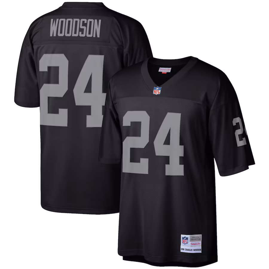Men's Las Vegas Raiders Charles Woodson Mitchell & Ness Black Legacy Replica Jersey - Ujersey Shop