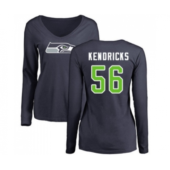 Football Women's Seattle Seahawks #56 Mychal Kendricks Navy Blue Name & Number Logo Long Sleeve T-Shirt - Ujersey Shop