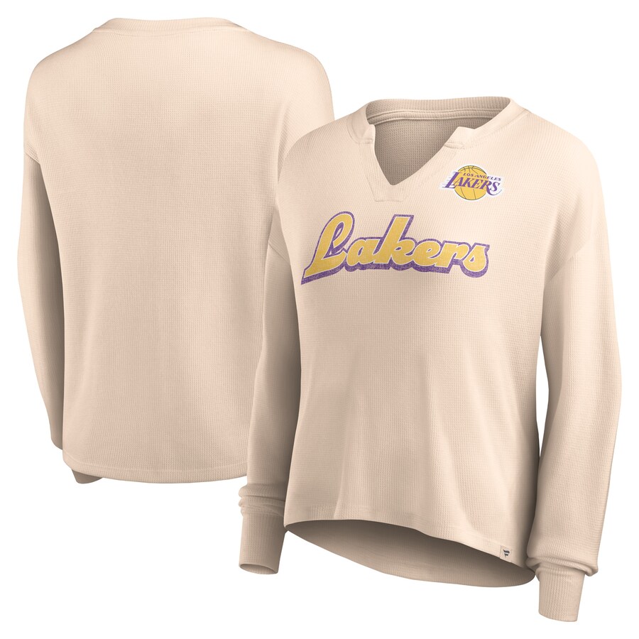 Women's Los Angeles Lakers Fanatics Tan Go For It Long Sleeve Notch Neck T-Shirt - Ujersey Shop