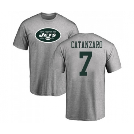 Football New York Jets #7 Chandler Catanzaro Ash Name & Number Logo T-Shirt - Ujersey Shop