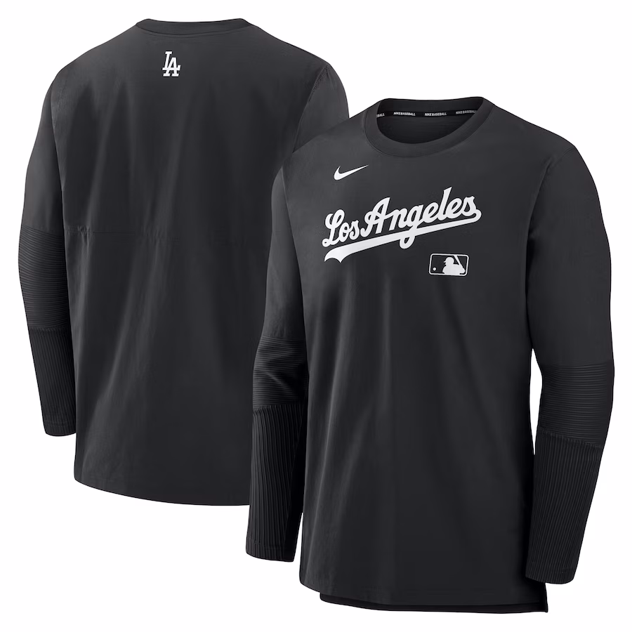 Men's Los Angeles Dodgers Nike Black/Black Authentic Collection Player Lightweight Performance Long Sleeve Top - Ujersey Shop