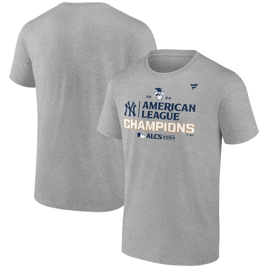 Men's New York Yankees Fanatics Heather Gray 2024 American League Champions Locker Room T-Shirt - Ujersey Shop