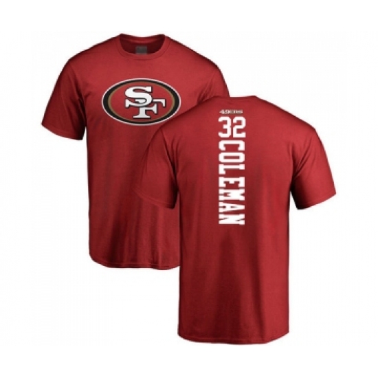 Football San Francisco 49ers #32 Tevin Coleman Red Backer T-Shirt - Ujersey Shop