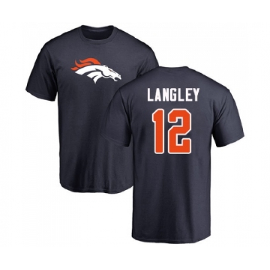 Football Denver Broncos #12 Brendan Langley Navy Blue Name & Number Logo T-Shirt - Ujersey Shop