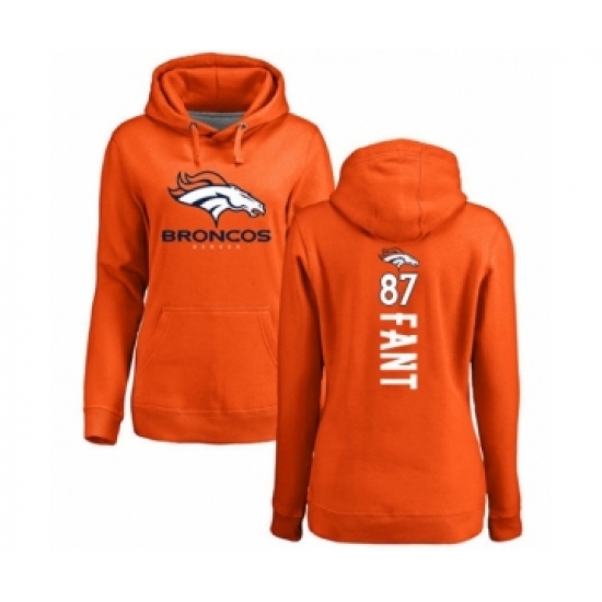 Football Women's Denver Broncos #87 Noah Fant Orange Backer Pullover Hoodie - Ujersey Shop