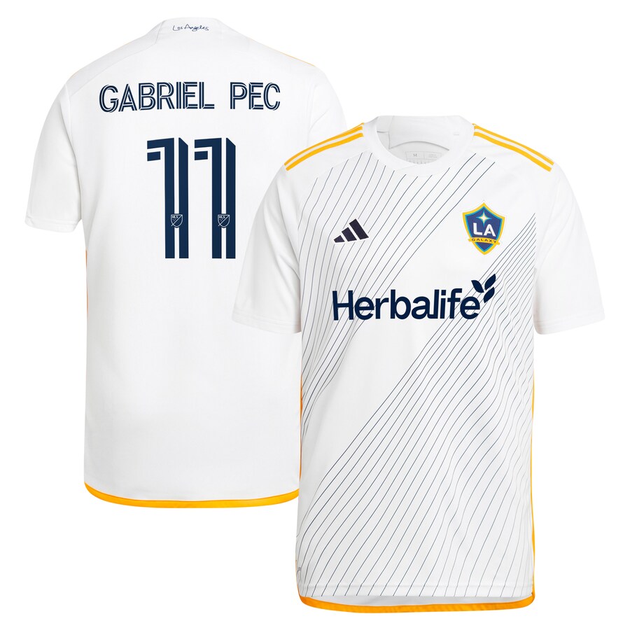 Men's LA Galaxy Gabriel Pec adidas White 2024 Angelino Kit Replica Player Jersey - Ujersey Shop