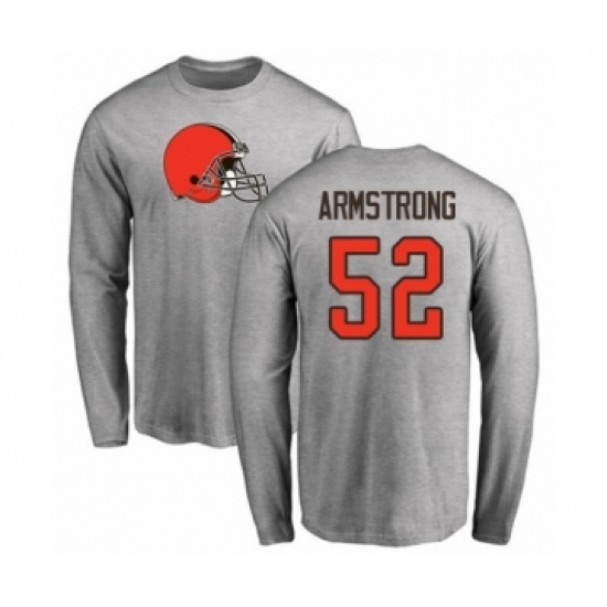 Football Cleveland Browns #52 Ray-Ray Armstrong Ash Name & Number Logo Long Sleeve T-Shirt - Ujersey Shop