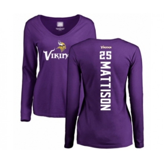 Football Women's Minnesota Vikings #25 Alexander Mattison Purple Backer Slim Fit Long Sleeve T-Shirt - Ujersey Shop