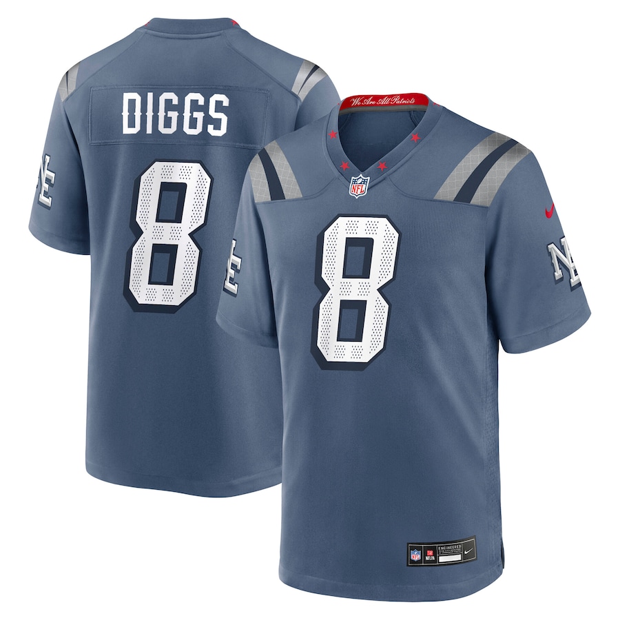 Men's New England Patriots Stefon Diggs Nike Storm Blue 2025 Rivalries Collection Game Jersey - Ujersey Shop