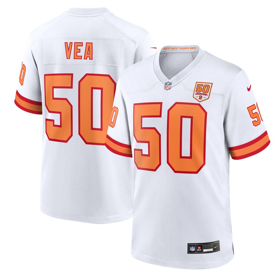 Men's '76 Tampa Bay Buccaneers Vita Vea Nike White 50th Season Game Jersey - Ujersey Shop