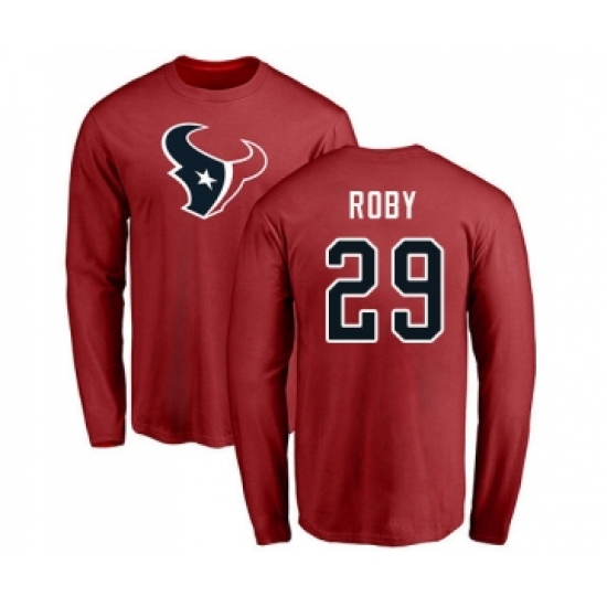 Football Houston Texans #29 Bradley Roby Red Name & Number Logo Long Sleeve T-Shirt - Ujersey Shop