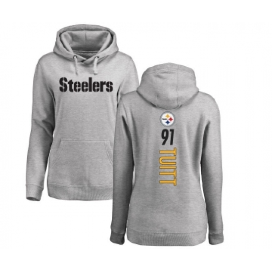 Football Women's Pittsburgh Steelers #91 Stephon Tuitt Ash Backer Pullover Hoodie - Ujersey Shop