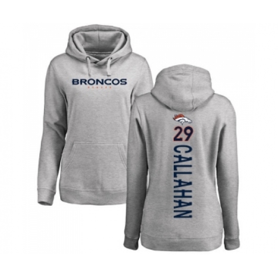 Football Women's Denver Broncos #29 Bryce Callahan Ash Backer Pullover Hoodie - Ujersey Shop