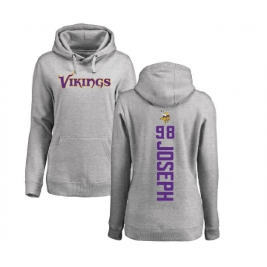 Football Women's Minnesota Vikings #98 Linval Joseph Ash Backer Pullover Hoodie - Ujersey Shop