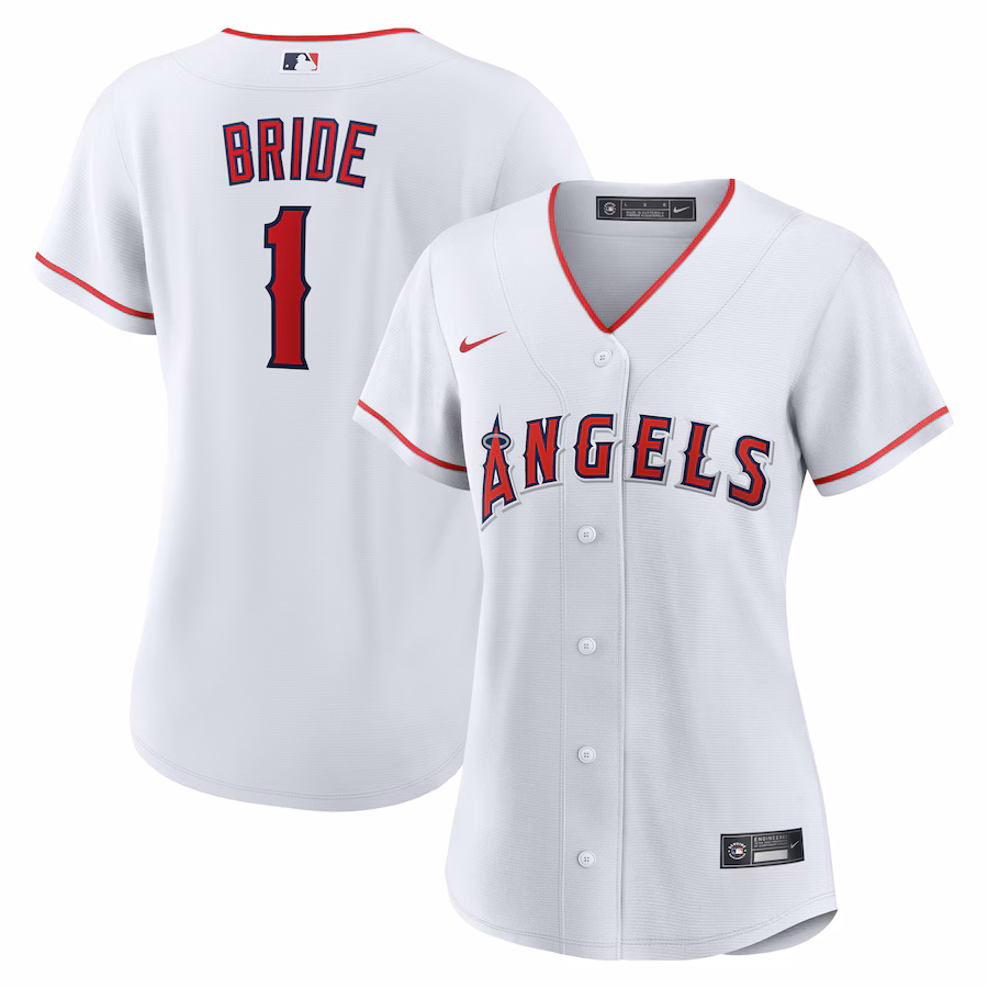 Women's Los Angeles Angels Nike White #1 Bride Home Replica Jersey - Ujersey Shop