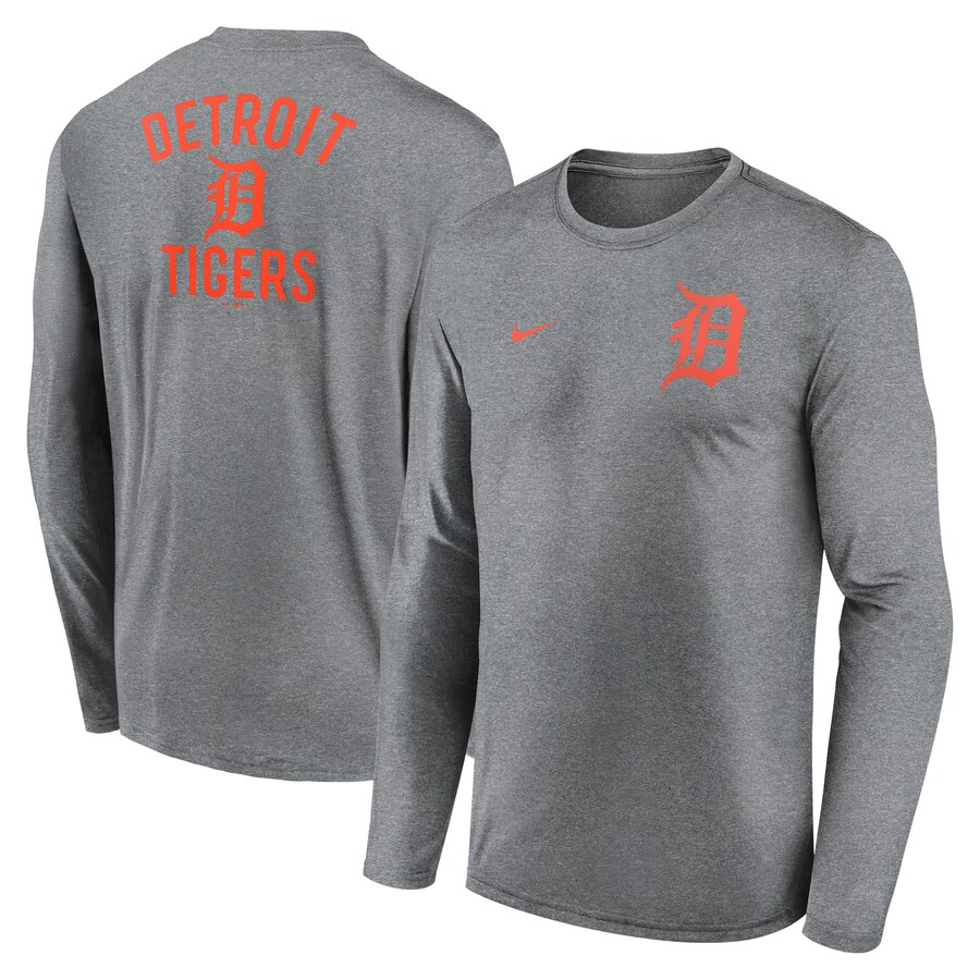Men's Detroit Tigers Nike Heather Charcoal 2-Hit Legend Performance Long Sleeve T-Shirt - Ujersey Shop