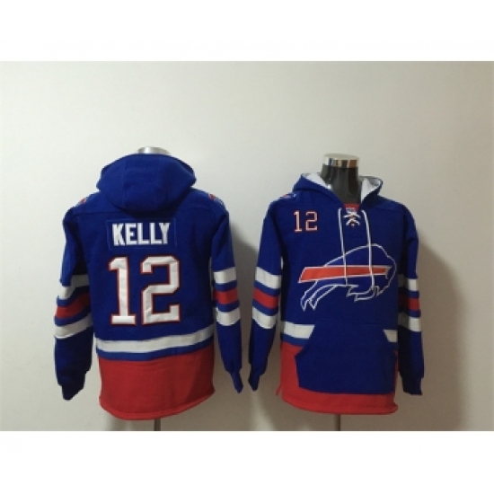 Men's Buffalo Bills #12 Jim Kelly Royal Ageless Must-Have Lace-Up Pullover Hoodie - Ujersey Shop