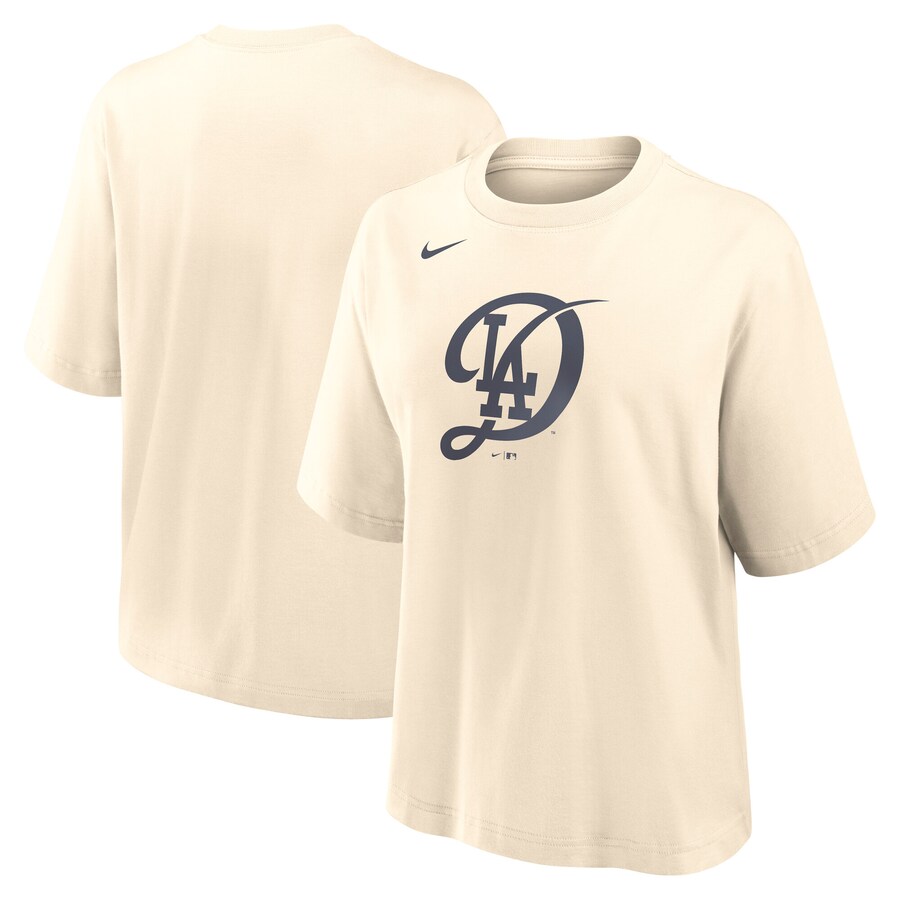 Women's Los Angeles Dodgers Nike Natural City Connect Logo Boxy T-Shirt - Ujersey Shop