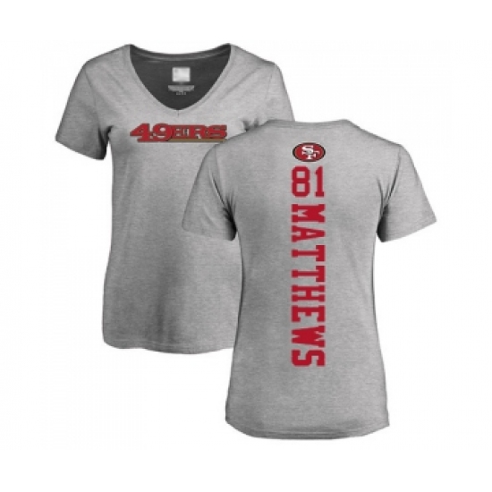 Football Women's San Francisco 49ers #81 Jordan Matthews Ash Backer T-Shirt - Ujersey Shop