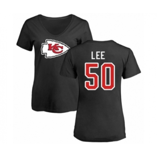 Football Women's Kansas City Chiefs #50 Darron Lee Black Name & Number Logo Slim Fit T-Shirt - Ujersey Shop