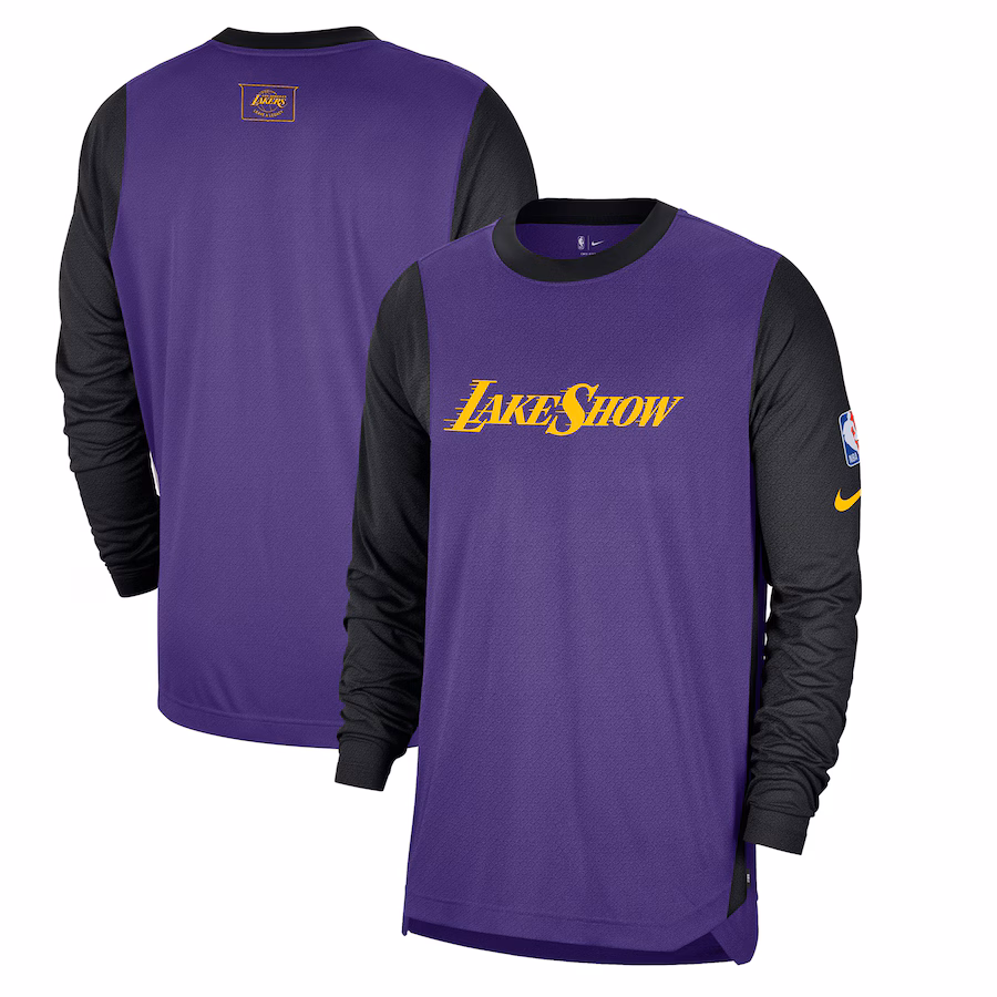 Men's Los Angeles Lakers Nike Purple 2024/25 City Edition Authentic Pregame Performance Long Sleeve Shooting T-Shirt - Ujersey Shop
