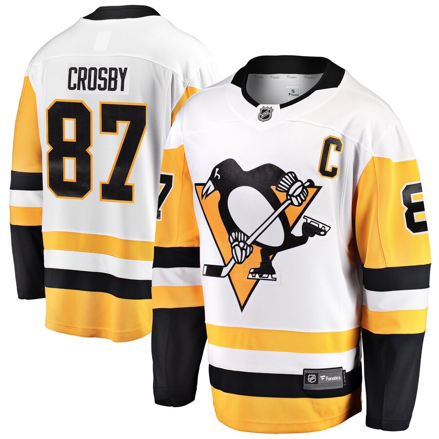 Men's Pittsburgh Penguins Sidney Crosby Fanatics Branded White Captain Away Premier Breakaway Player Jersey - Ujersey Shop