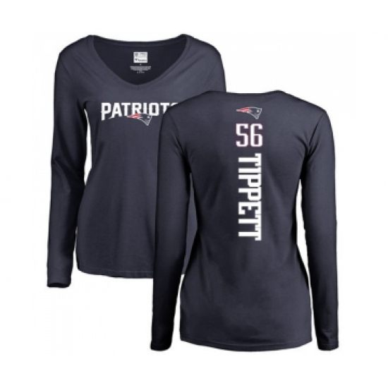 Football Women's New England Patriots #56 Andre Tippett Navy Blue Backer Slim Fit Long Sleeve T-Shirt - Ujersey Shop