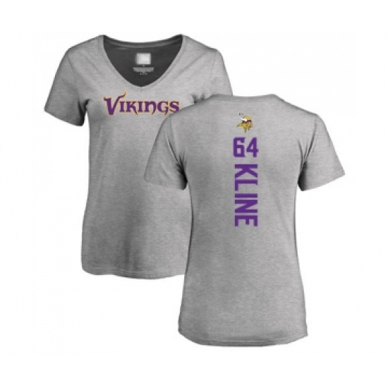 Football Women's Minnesota Vikings #64 Josh Kline Ash Backer V-Neck T-Shirt - Ujersey Shop