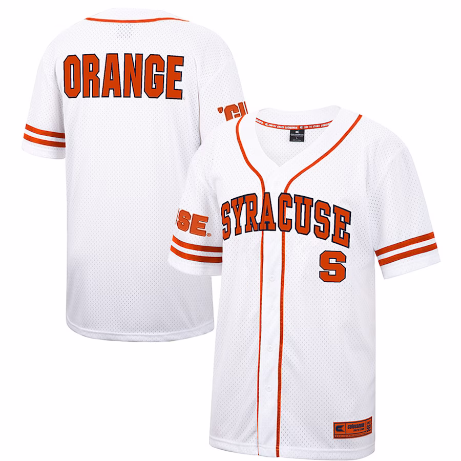 Syracuse Orange Colosseum Free Spirited Mesh Button-Up Baseball Jersey - White - Ujersey Shop