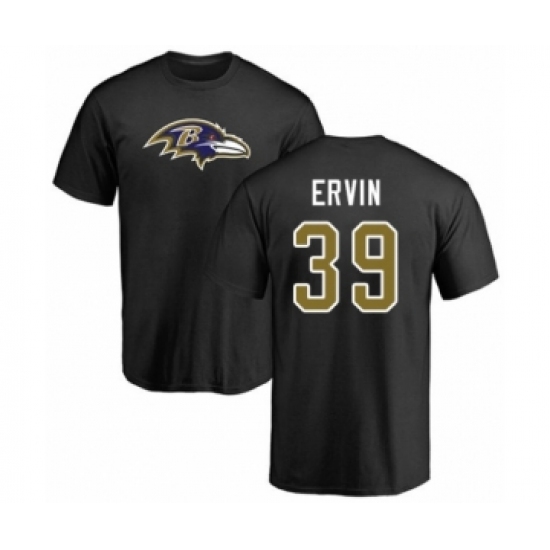 Football Baltimore Ravens #39 Tyler Ervin Black Name & Number Logo T-Shirt - Ujersey Shop
