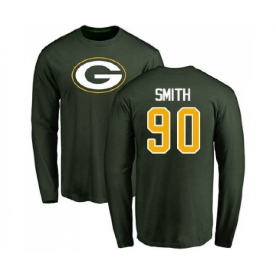 Football Green Bay Packers #90 Za'Darius Smith Green Name & Number Logo Long Sleeve T-Shirt - Ujersey Shop