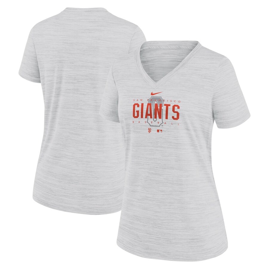 Women's San Francisco Giants Nike White City Connect Velocity Practice Performance V-Neck T-Shirt - Ujersey Shop